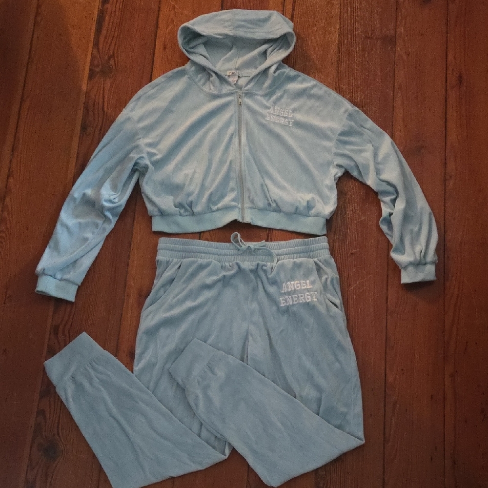 Blue Velour Hoodie and Jogger Set